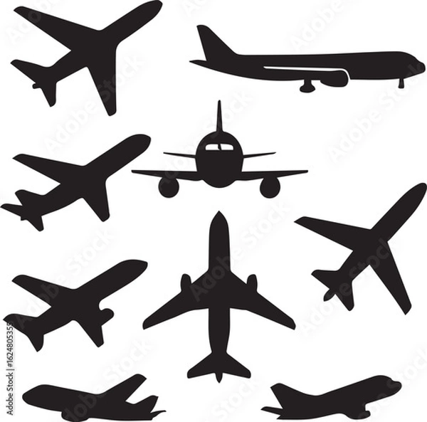 Obraz Clean vector illustration of various types of aircraft in flight