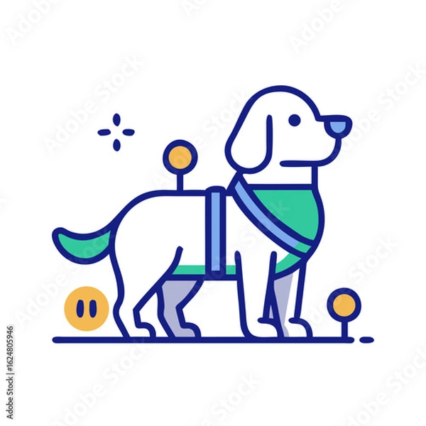 Fototapeta Guide dog wearing harness on plain background, symbolizing assistance animal training, mobility aid, and disability support
