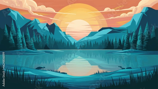 Obraz fantasy landscape with moon and clouds