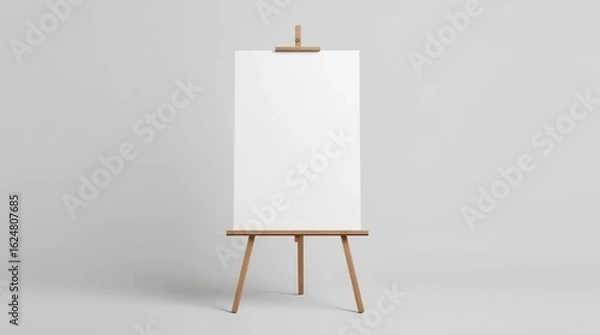 Fototapeta Blank white canvas stand on black easel mockup, isolated