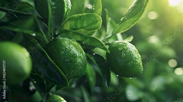 Fototapeta A photo of a lime tree with green limes