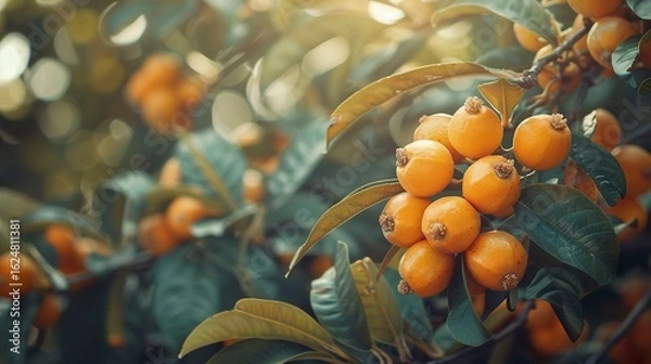 Fototapeta A photo of a loquat tree with orange loquats.