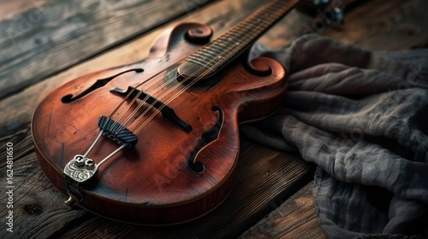 Fototapeta A photo of a mandolin with a pick