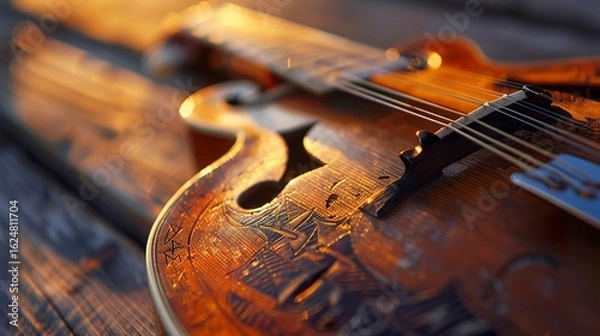 Fototapeta A photo of a mandolin with a pick