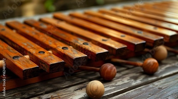 Fototapeta A photo of a marimba with mallets