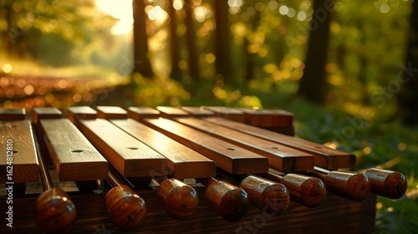 Fototapeta A photo of a marimba with mallets