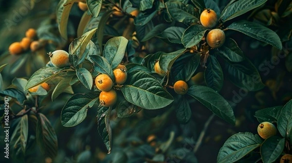 Fototapeta A photo of a medlar tree with medlars.