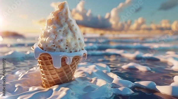 Fototapeta A photo of a melting ice cream cone