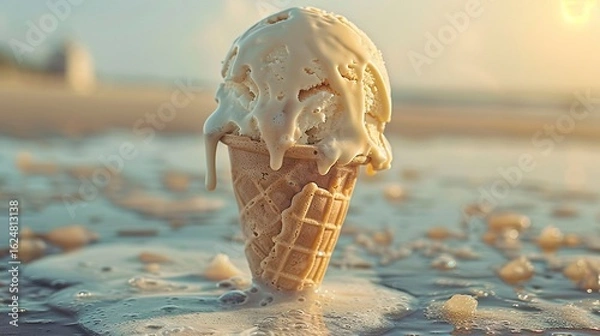 Fototapeta A photo of a melting ice cream cone