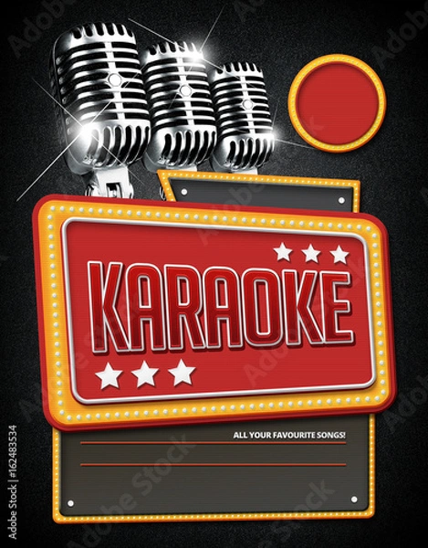 Obraz Template flyer for Karaoke Party, Design with typographic elements with classic microphone's background.