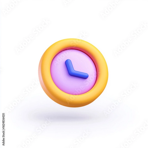Fototapeta 3D Floating Purple and Yellow Clock Icon with Playful Design