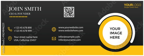 Fototapeta Modern business email signature template with contact information, qr code, and image placeholder