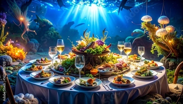 Fototapeta Fantasy underwater dinner table setting