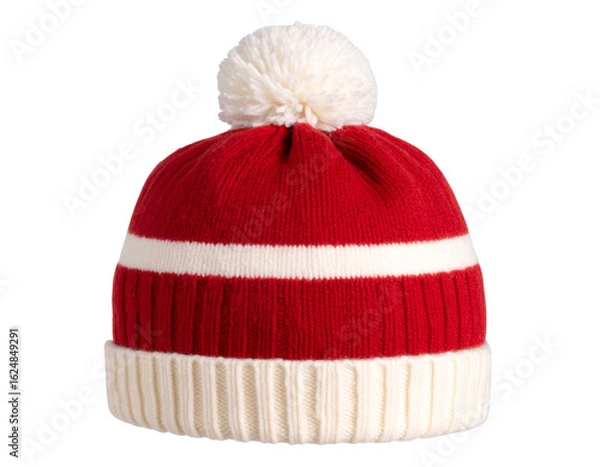 Fototapeta Classic Knitted Beanie with Pom-Pom, Front View, Chunky Wool Texture, PNG (4)