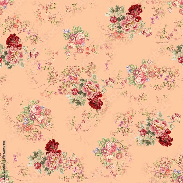 Obraz all over design. digital print design. Flower design.all over print.Watercolor iris flowers and abstract illustration. Seamless pattern. Summer, spring design for wallpapers, lights, textiles, texture