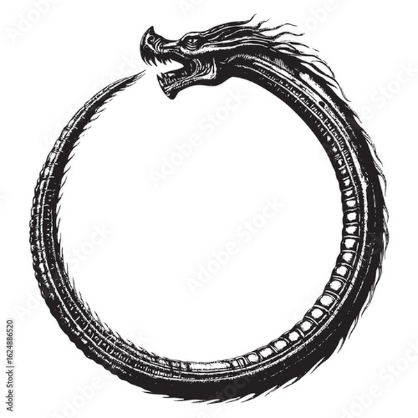 Obraz Biomechanical ouroboros dragon symbolizing transhumanism and timeless identity
