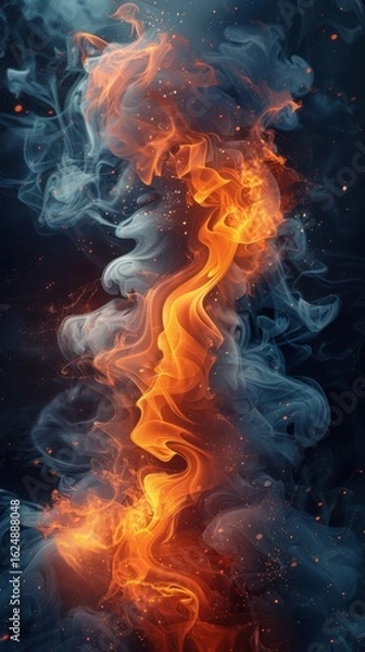 Fototapeta An abstract depiction of fire and smoke in a dark space