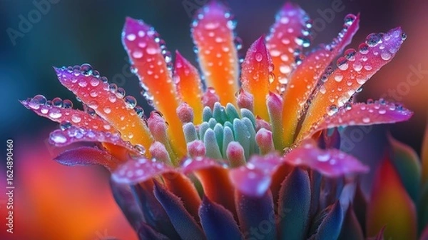 Obraz Vibrant succulent flower adorned with water droplets