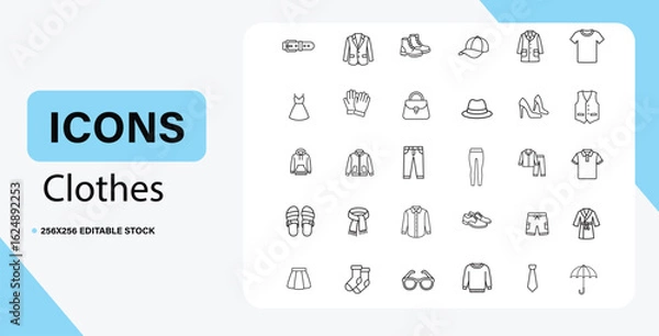 Fototapeta Vector art of collection of clothing icons representing fashion and style on white background