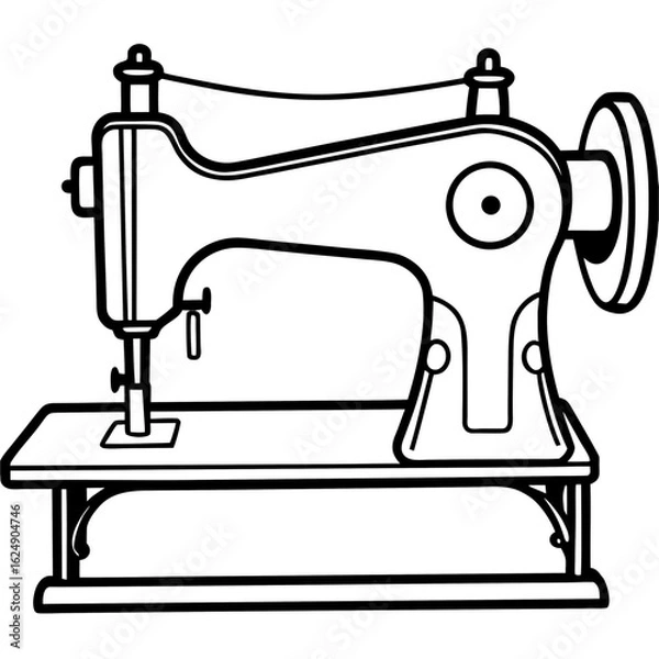 Obraz Vintage Sewing Machine on Table – Art Vector