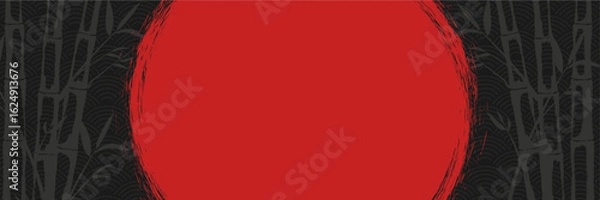 Fototapeta Asian, Japanese themed background design. Abstract background with grunge red circles like moon illustration and bamboo illustration.