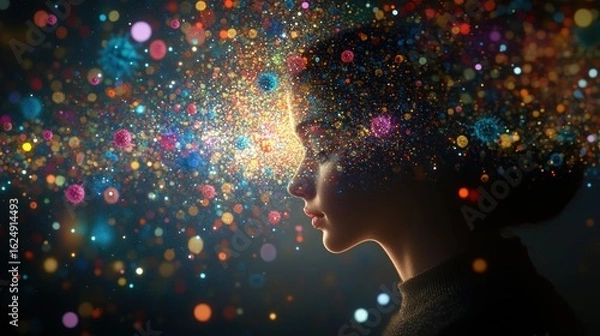 Obraz Ethereal Woman and Colorful Burst of Energy