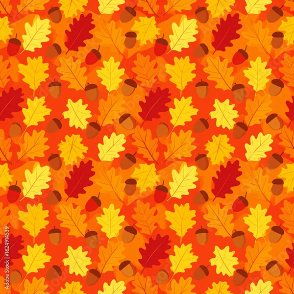 Fototapeta Seamless autumn maple leaves pattern with orange and yellow fall foliage for a seasonal nature background