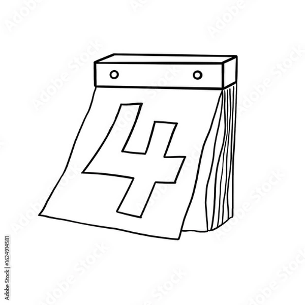 Obraz Illustration of a vintage paper calendar of date fourth in black outline