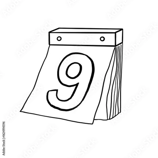 Obraz Illustration of a vintage calendar show date nineth with black outline.