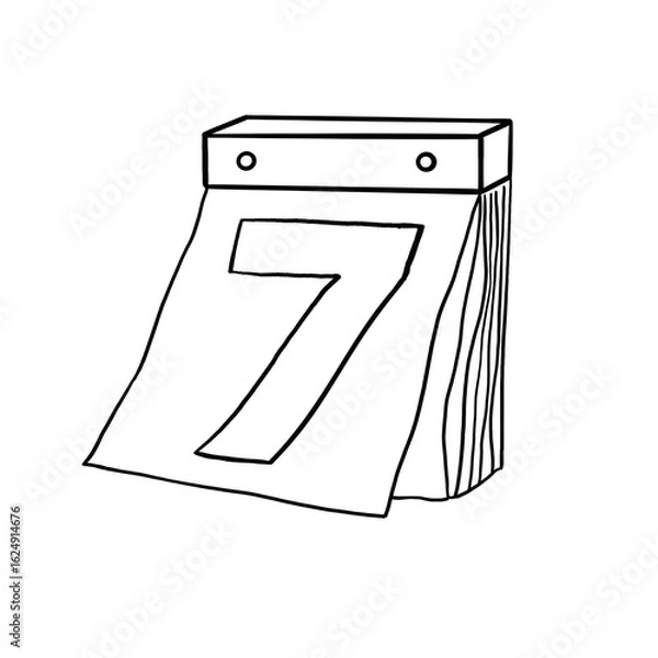 Obraz Illustration of a vintage calendar show date seventh with black outline.