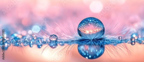 Obraz Macro Photography: Dandelion Seedhead with Dewdrops