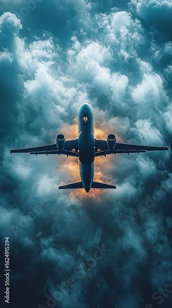 Obraz Majestic Airplane Soaring Through Storm Clouds: A Breathtaking Aerial View