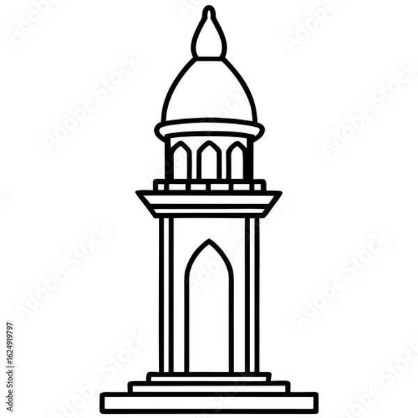 Obraz Side View Mosque Tower Line Illustration