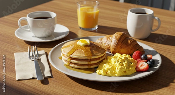 Fototapeta 温かみのある朝食プレート