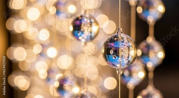 Fototapeta Floating iridescent spheres illuminated by dreamy bokeh light creating a magical ambient atmosphere