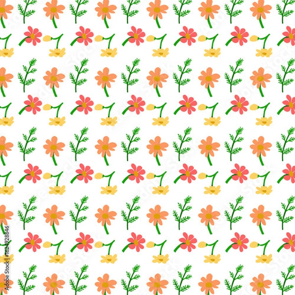 Fototapeta seamless hand drawn floral pattern