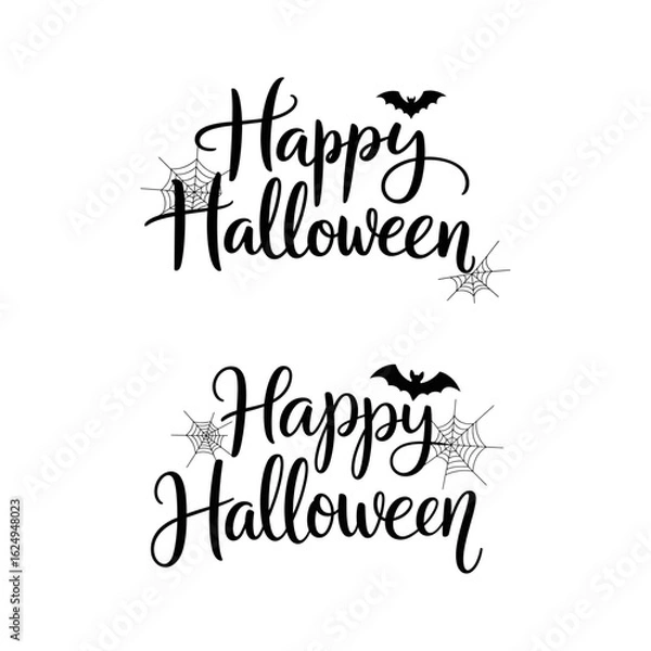 Obraz Happy Halloween Text with Bats and Webs
