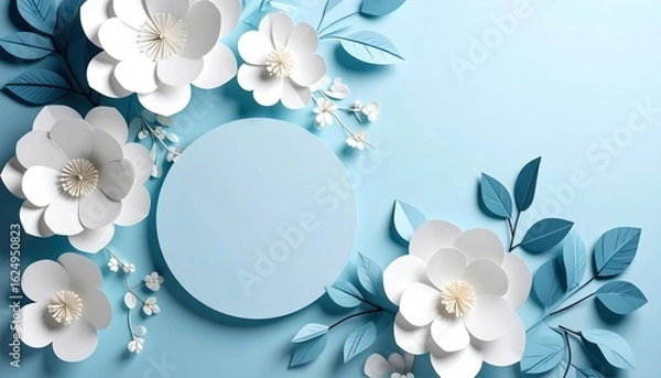 Fototapeta Creative floral paper art arrangement studio digital art calm environment top-down view aesthetic design inspiration