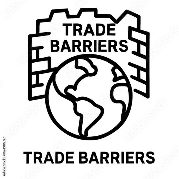 Fototapeta Image depicting trade barriers and economic volatility, symbolized by a brick wall encircling the globe, representing global trade restrictions and economic uncertainty.