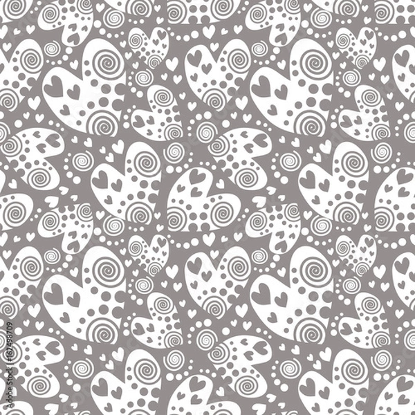 Fototapeta Seamless vector pattern with hearts. Background with hand drawn ornamental symbols. Template for wrapping, decor, surface, cards, backgrounds, textile, print. Repeat ornament. Series of Love Patterns.