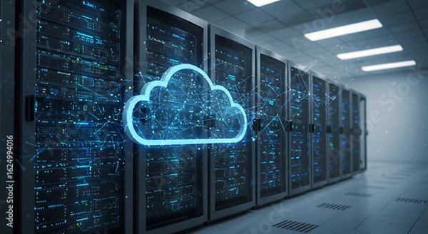 Obraz Abstract digital background of flowing blue and purple light lines suggesting speed or technology