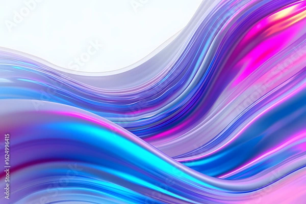 Fototapeta Abstract flowing waves of vibrant iridescent colors with a soft white background