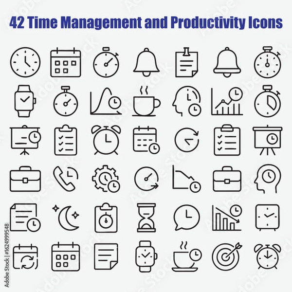 Fototapeta Time management productivity icons collection clock