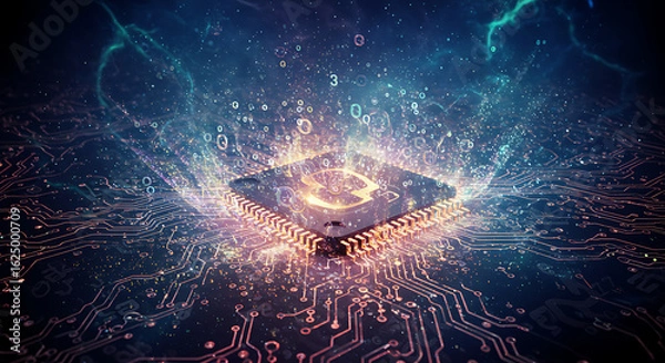 Obraz Abstract digital art of a glowing butterfly emerging from circuitry