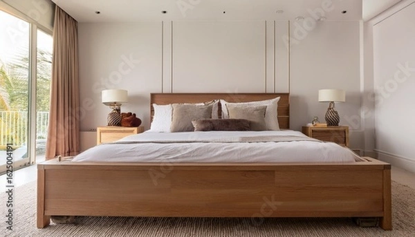 Fototapeta luxurious bedroom wiih wooden bed and nightstands