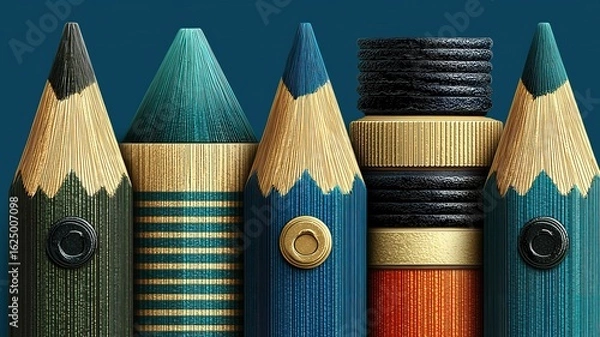 Obraz Elegant Colored Pencils and Golden Mechanical Pencil Set:  Luxury Stationery Design
