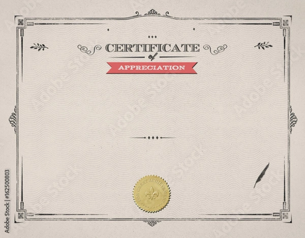 Obraz Blank Template Certificate of Appreciation, ready to be filled out with the names, plenty of copy space.