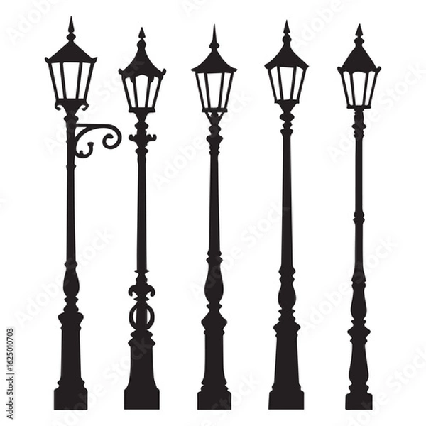 Obraz Elegant Street Lamp Silhouettes A Collection of Classic and Ornate Designs for Urban Ambiance and Architectural Inspiration