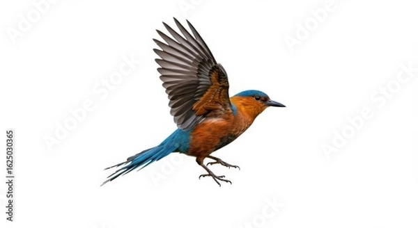 Obraz Colorful bird in flight against white background