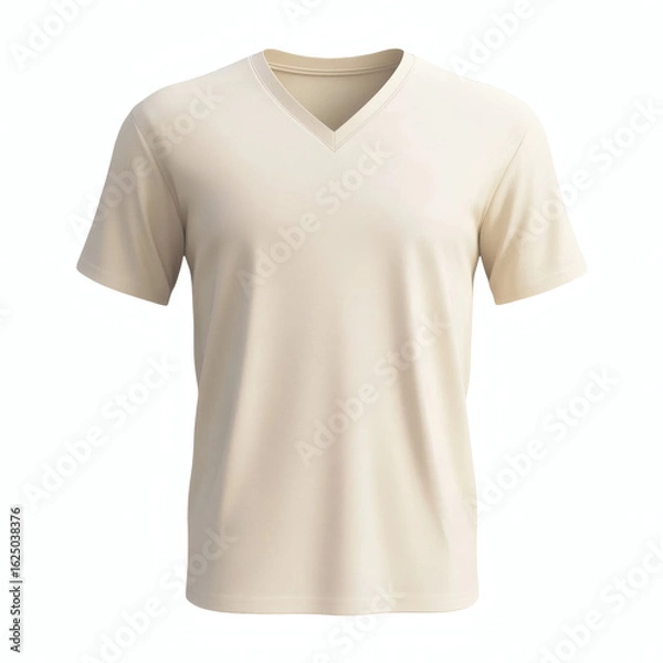 Obraz Classic plain cream V-neck short sleeve t-shirt 3D mockup, ideal for showcasing your custom prints and designs on a white background